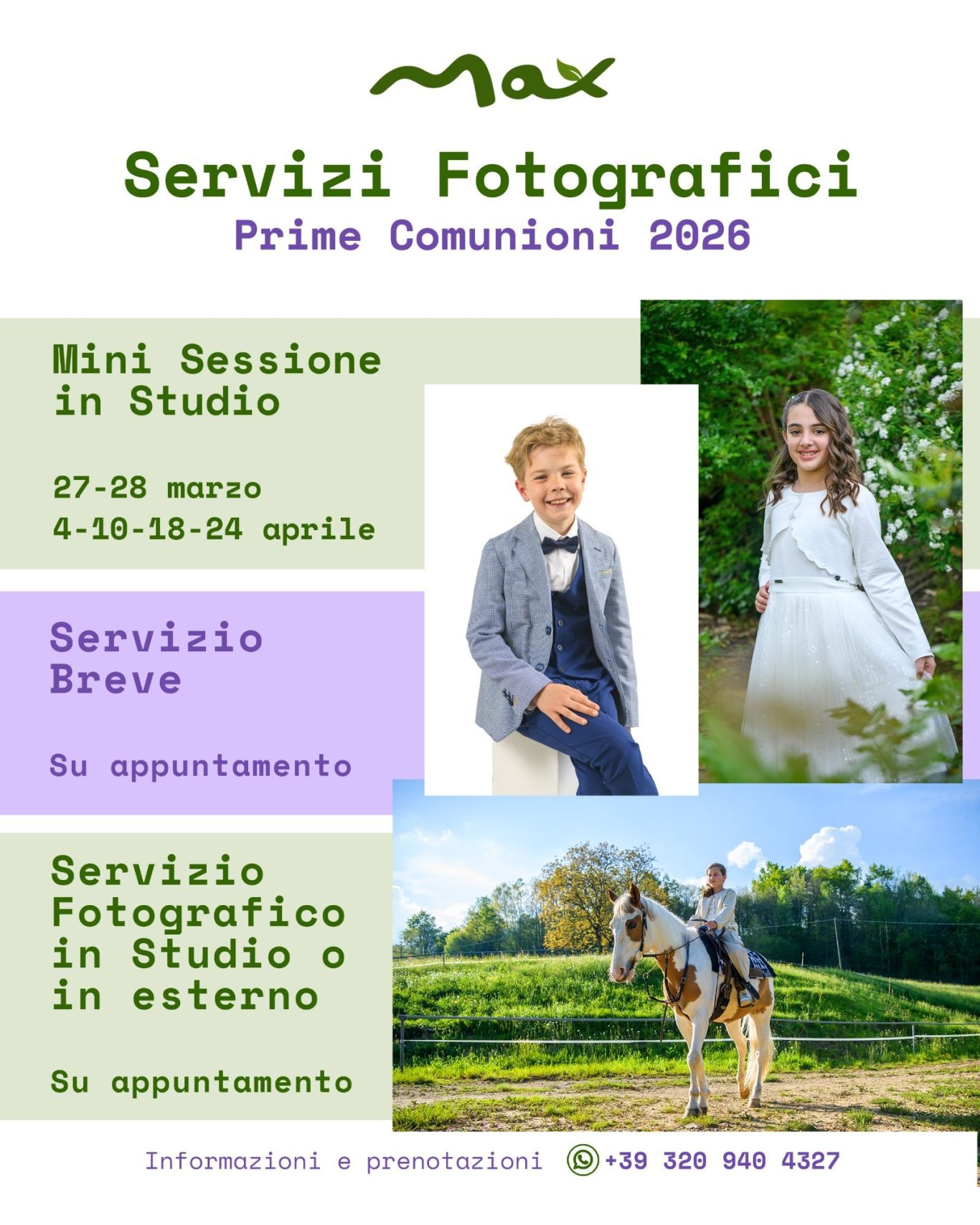 Promotional flyer for photography services, including mini sessions and outdoor photography.
