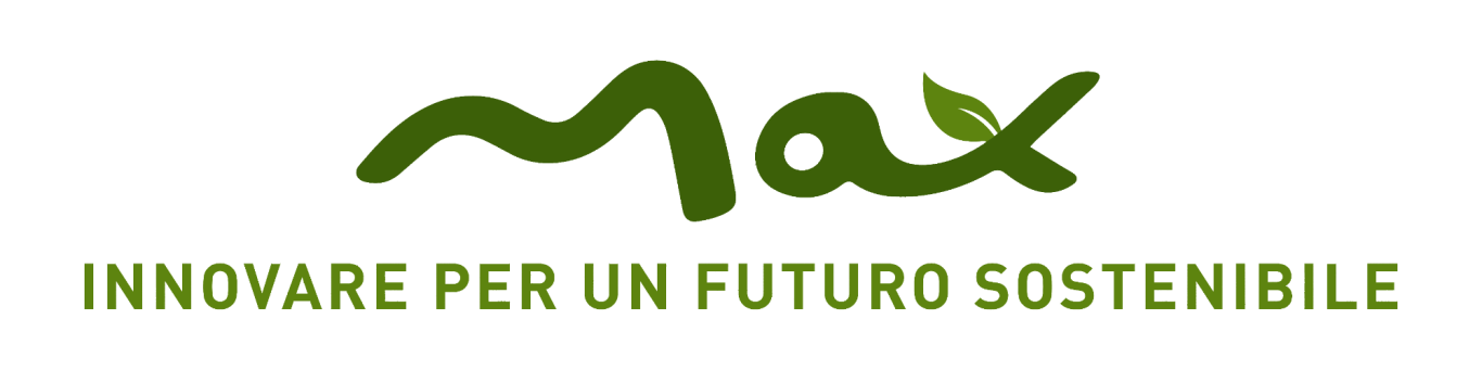 Logo di Max con la scritta "Innovare per un futuro sostenibile" in verde.